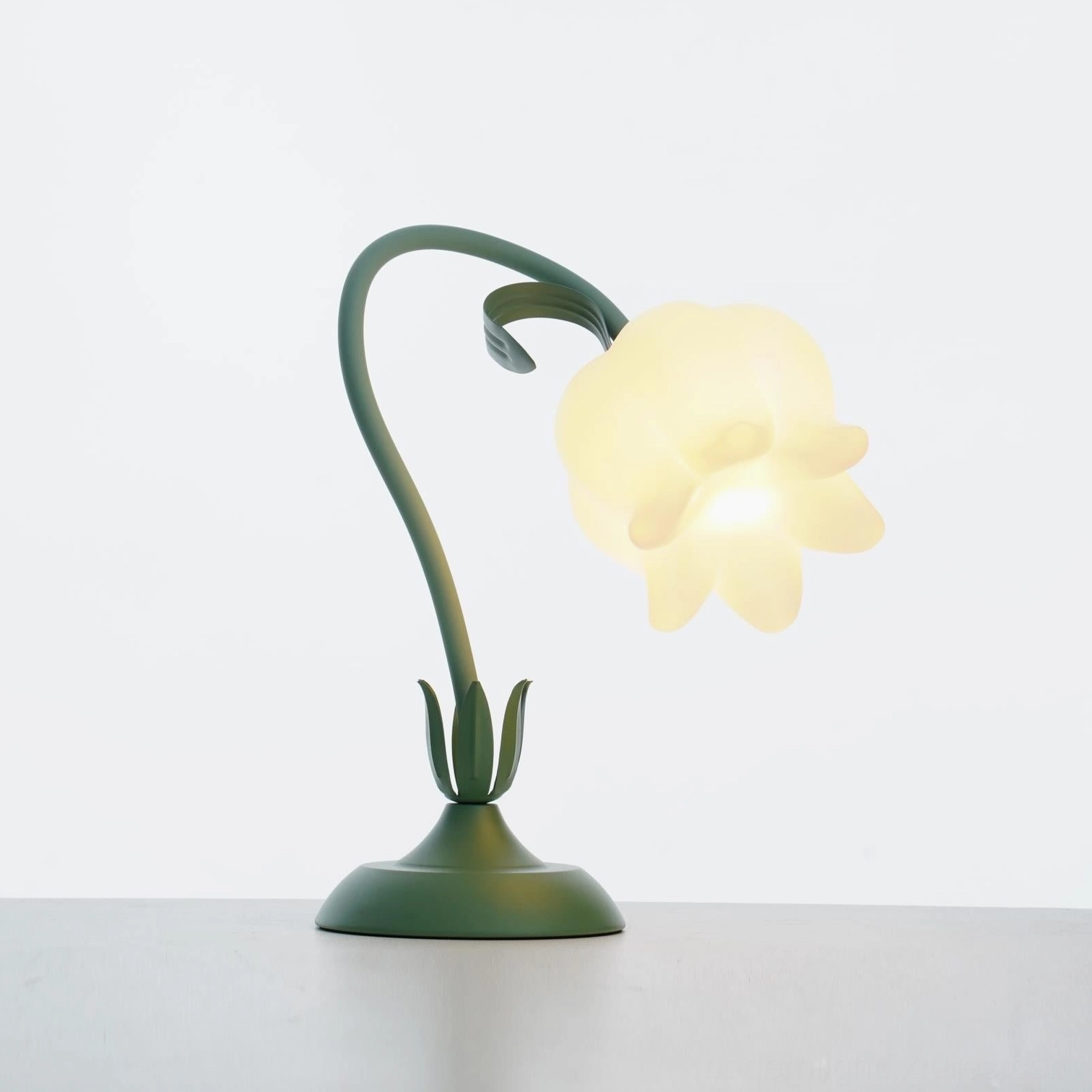 Close-up detail of twist tulip flower lamp base and metal frame construction