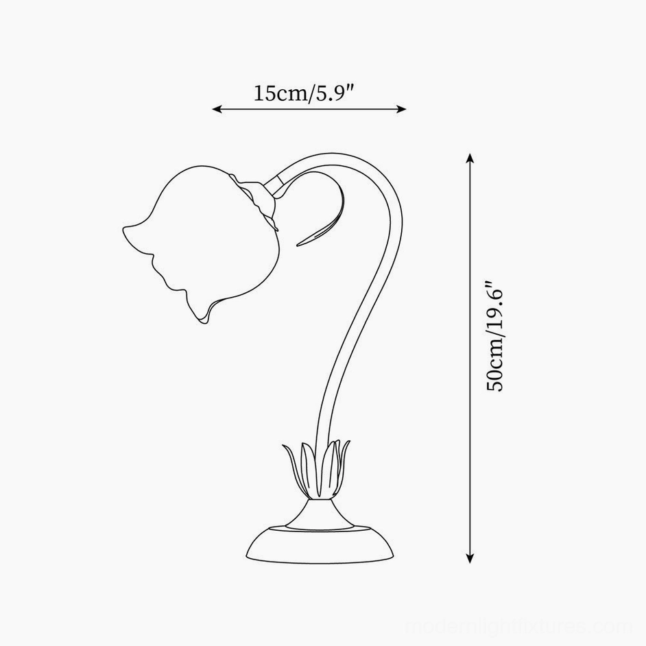 Technical dimension diagram of twist tulip flower table lamp showing 50cm height and 15cm diameter measurements