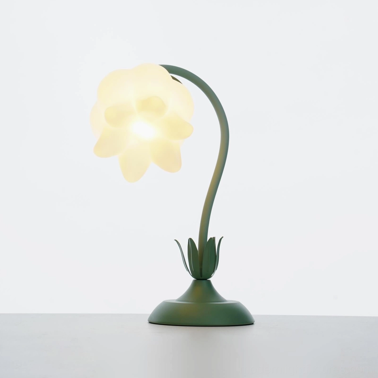 Twist tulip table lamp with EU, UK, US, and Australia plug options in sage green and white