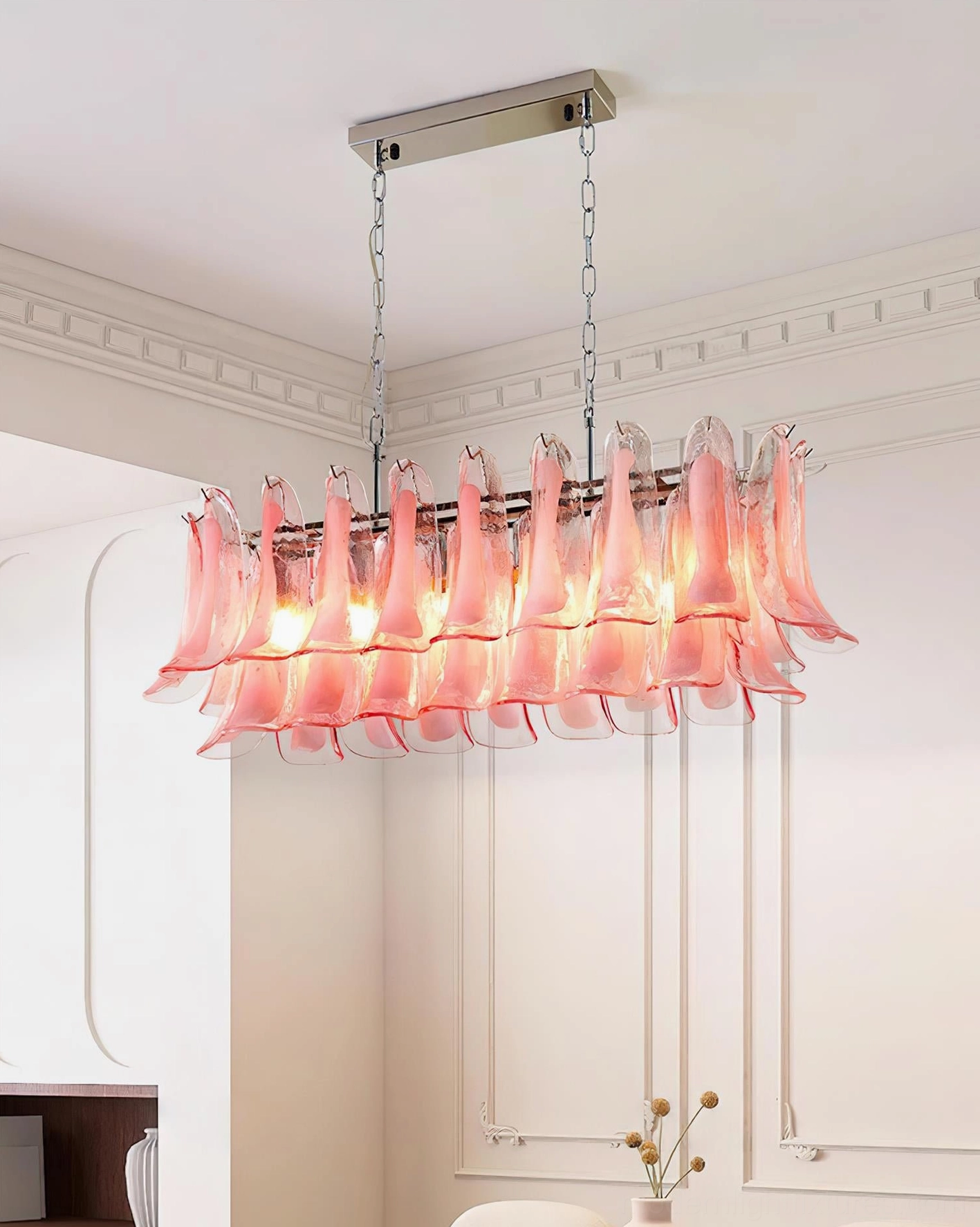 Tulip leaf chandelier with all color variations displayed together showing design versatility