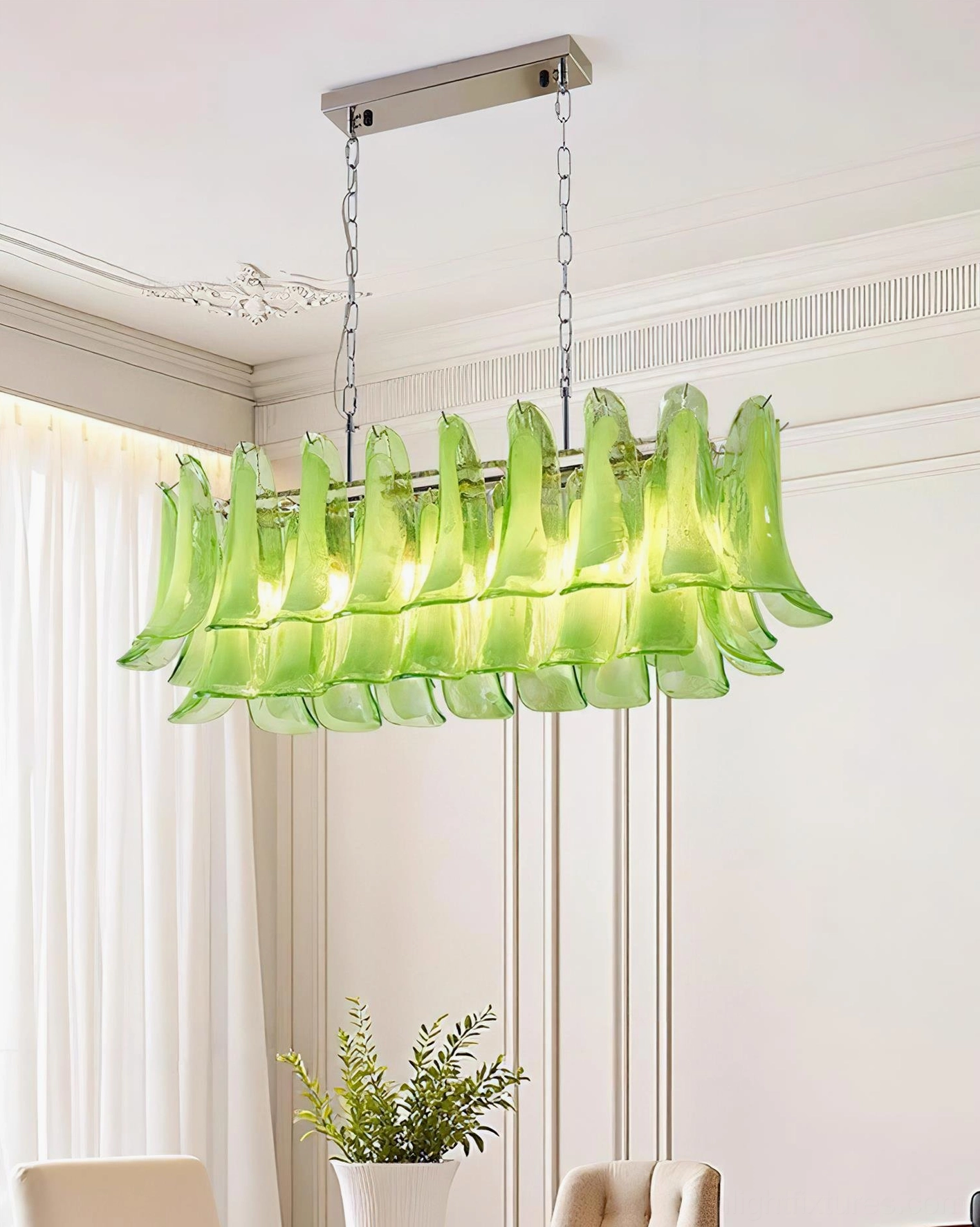 Overhead view of tulip leaf chandelier showing petal arrangement and light distribution pattern
