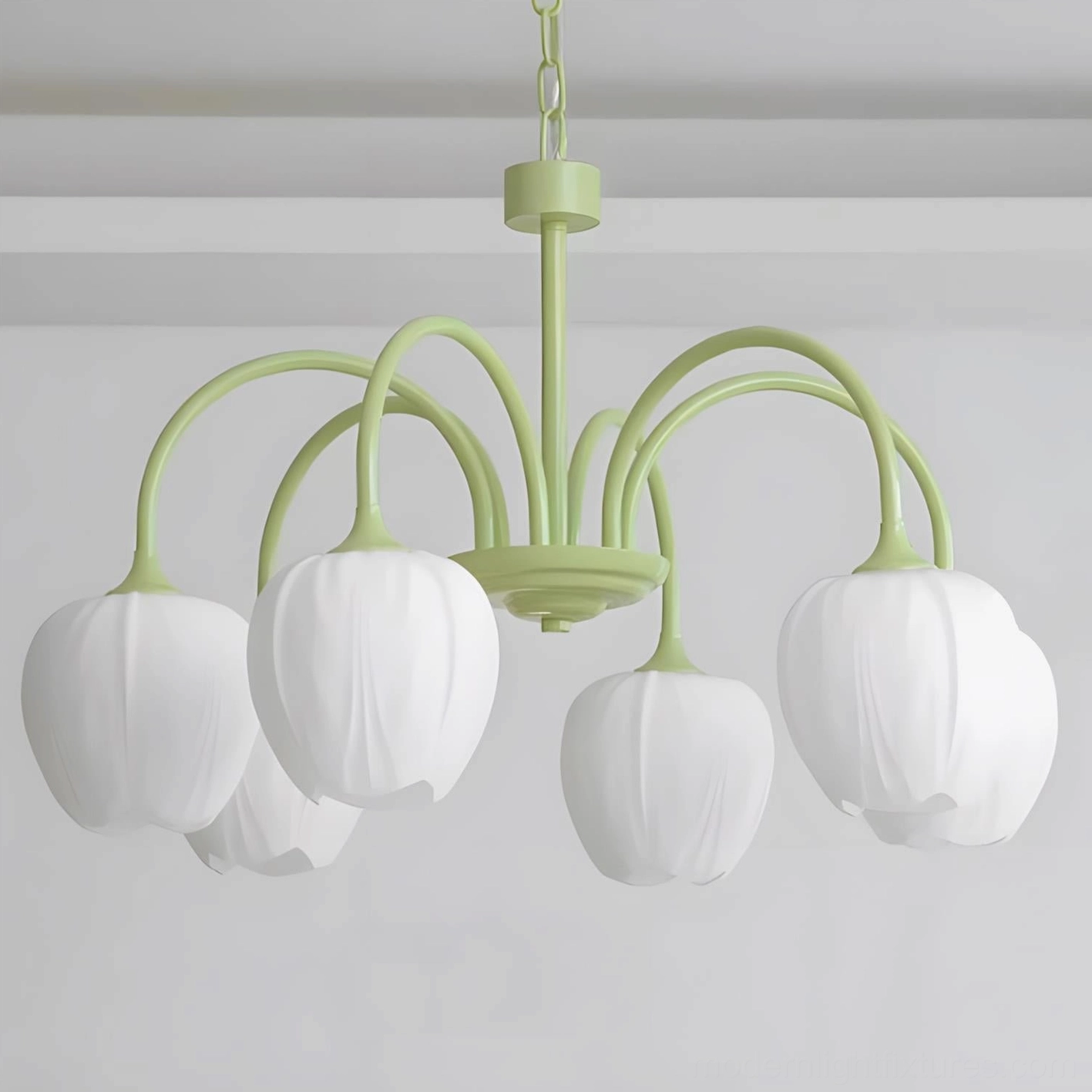 Modern tulip botanical chandelier scale comparison showing proportions in residential space