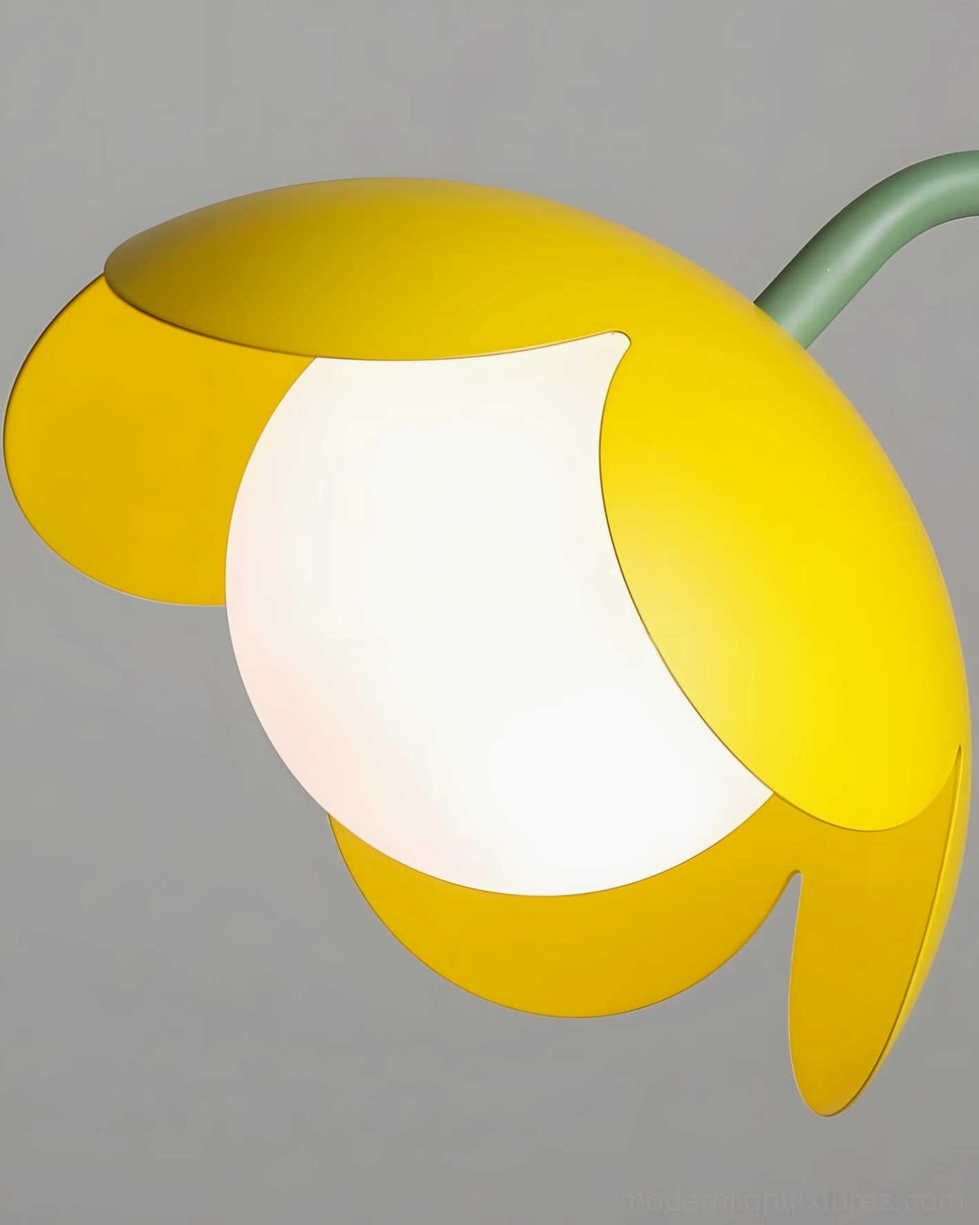 Tulira botanical table lamp full product view - modern flower petal lamp with green metal base and colorful shade