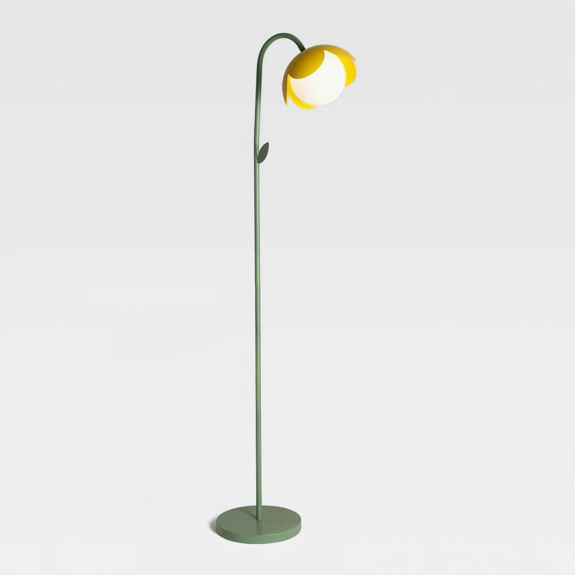 Tulira floor light in contemporary interior setting, botanical petal shades with metal stem, modern sculptural home lighting