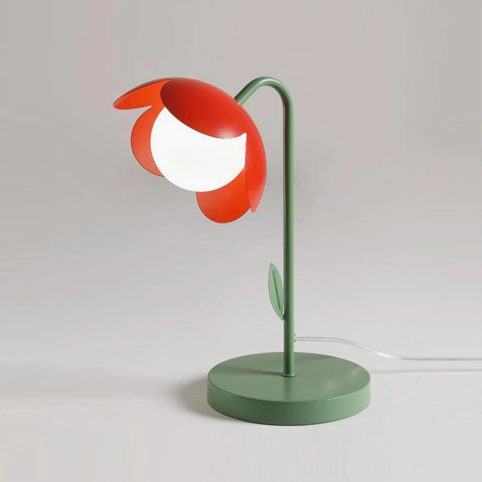 Tulira table lamp in vibrant green and red color option - modern botanical petal lamp for living room desk