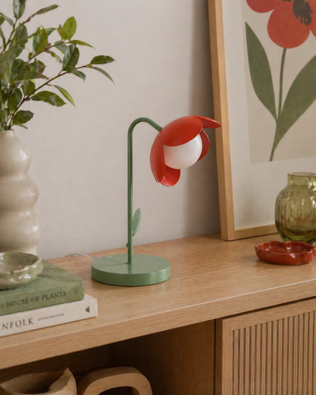 Tulira botanical flower table lamp styled in contemporary interior - modern sculptural desk light fixture