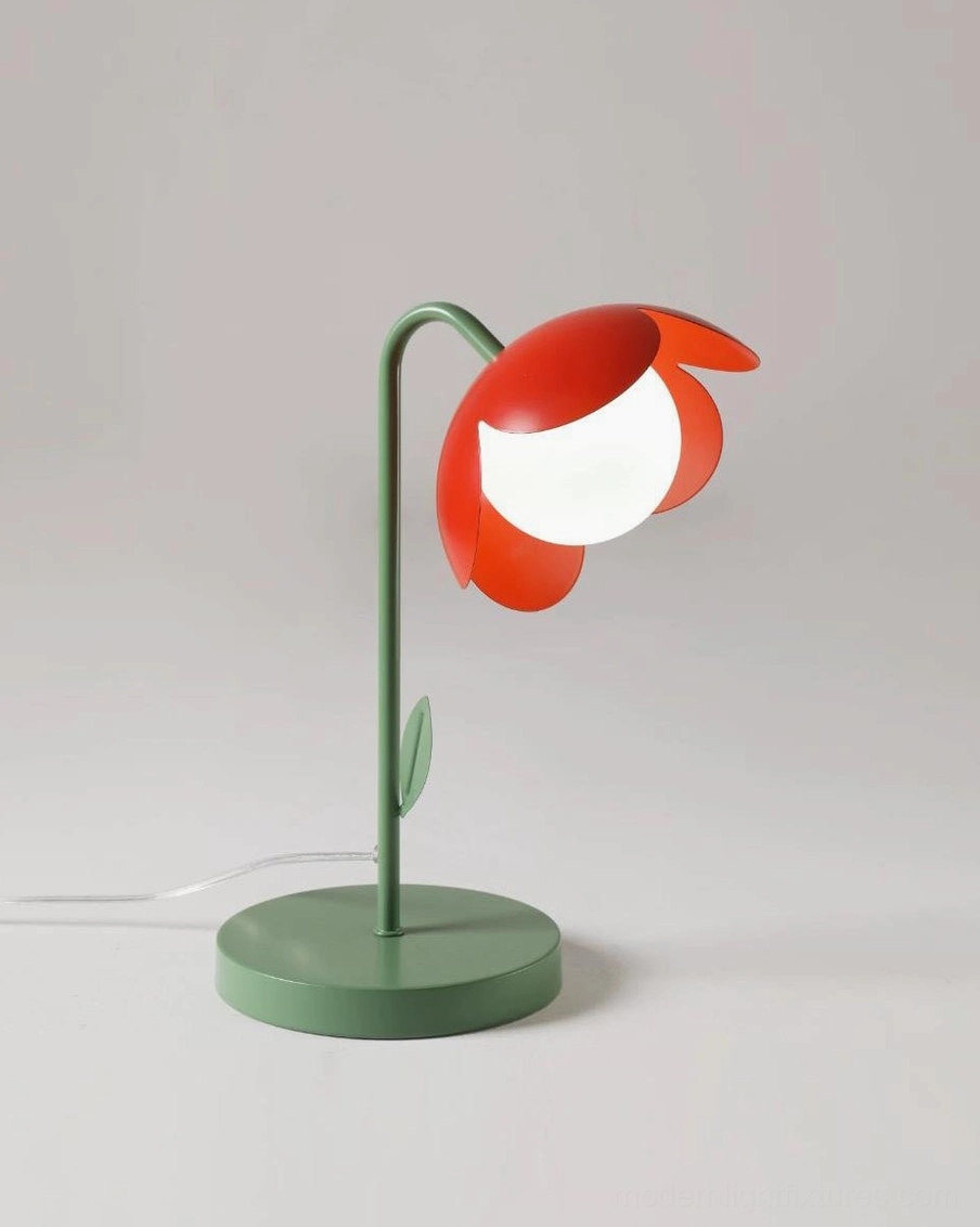Tulira modern tulip table lamp detail view showing metal stem and petal shade construction - decorative floor view