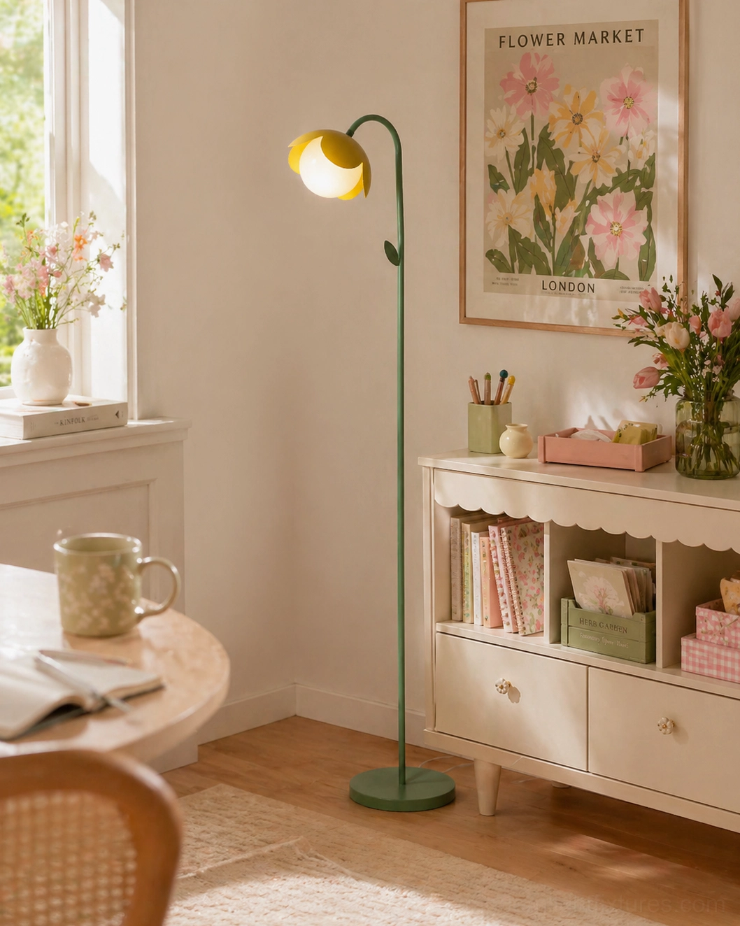Tulira botanical-inspired floor light with artistic metal and glass construction, modern sculptural statement piece for interiors
