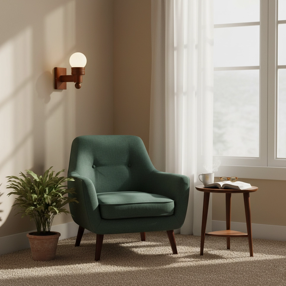 Tupelo mid-century modern wall sconce with frosted glass and walnut wood, detailed close-up of fixture design