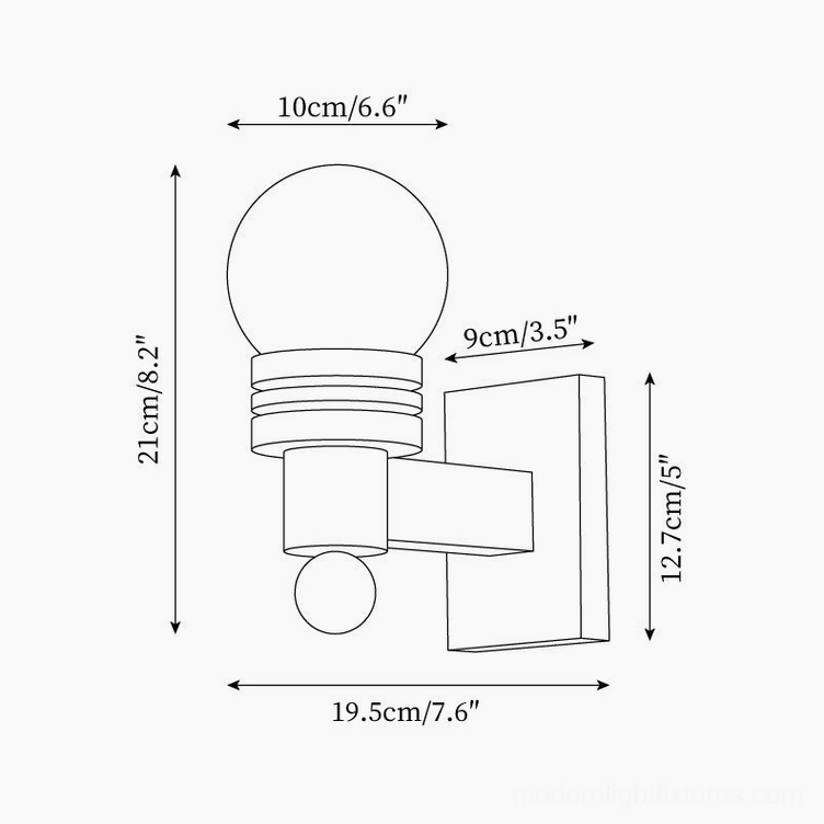 Technical dimension drawing of Tupelo wall sconce showing measurements and structural specifications
