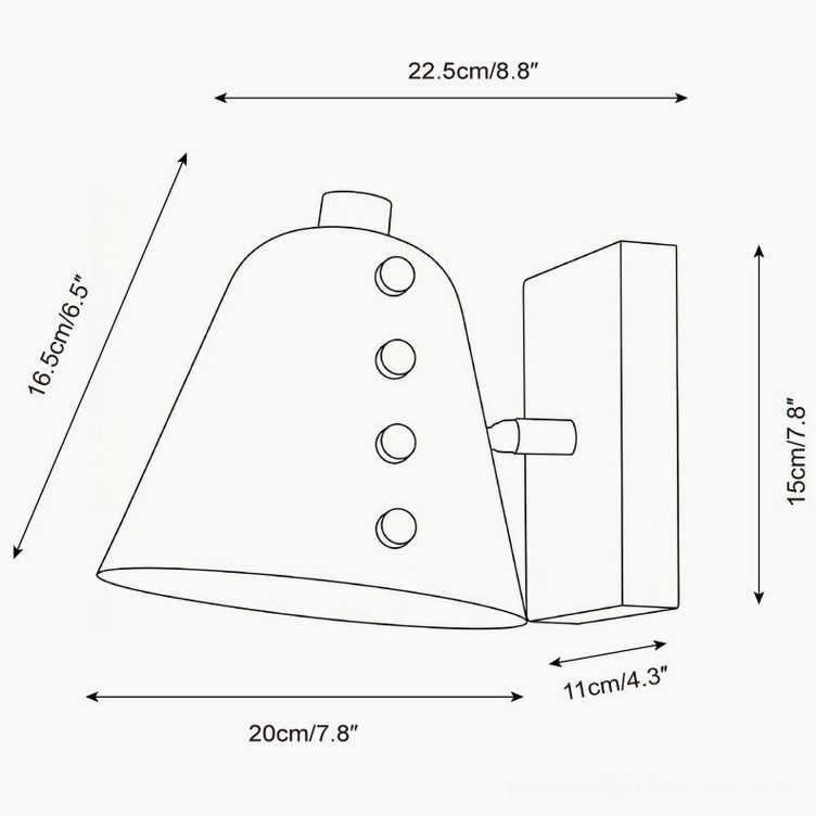Twilight pin wall sconce technical design schematic, orthographic front view with dimension specifications