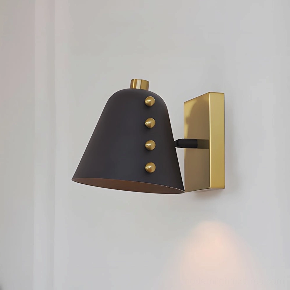 Twilight two-tone black and brass conical pin wall sconce, contrasting color finish with metal stud accents