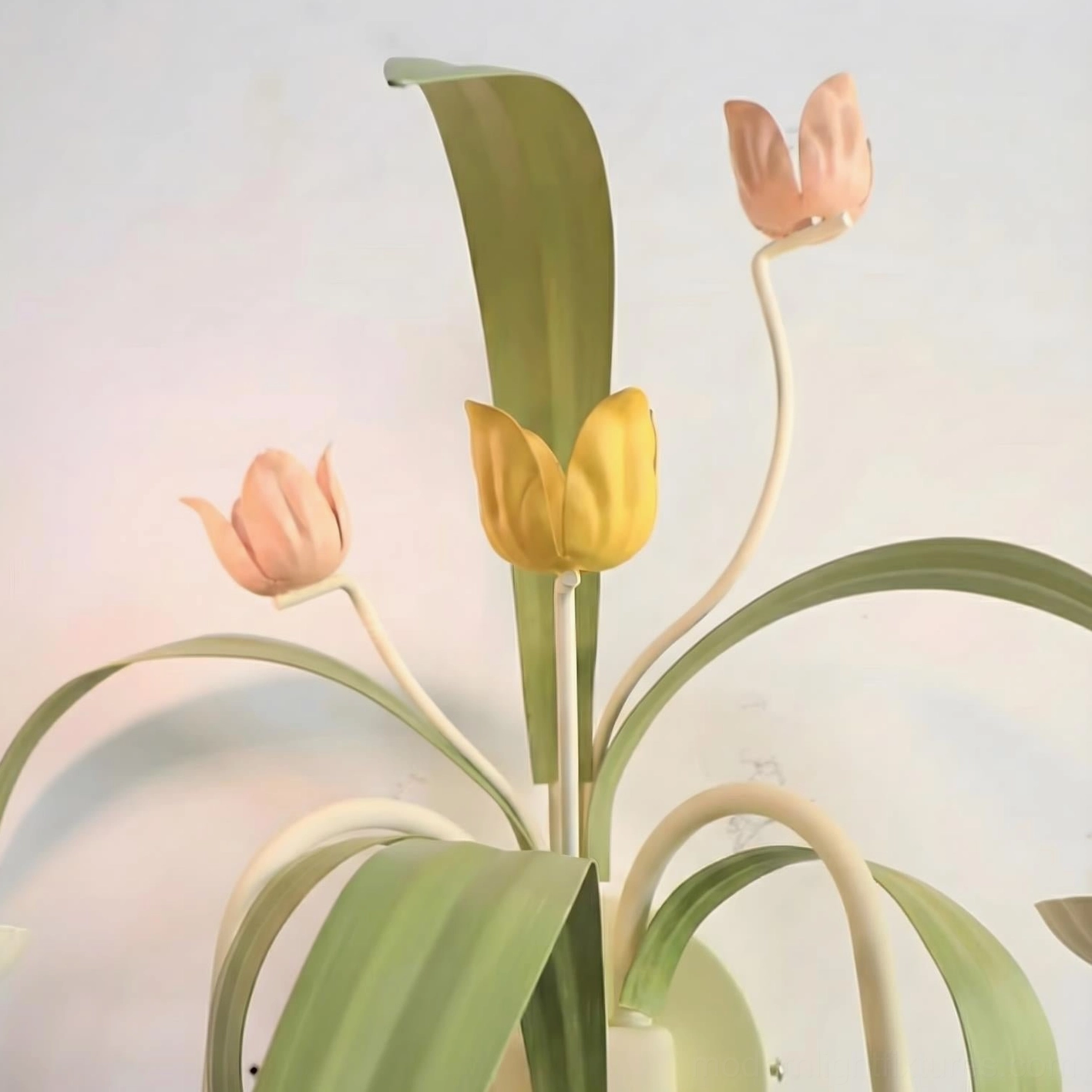 Twin tulip wall sconces creating symmetrical accent wall lighting - cottage core botanical design in residential interior