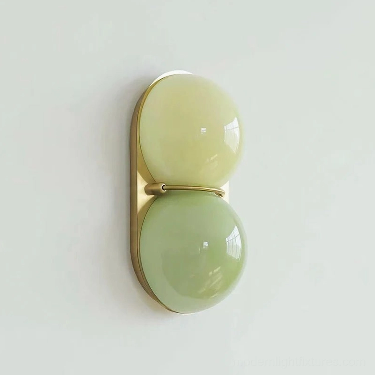 Twinwave double globe wall light gold mint green light green glass variant contemporary