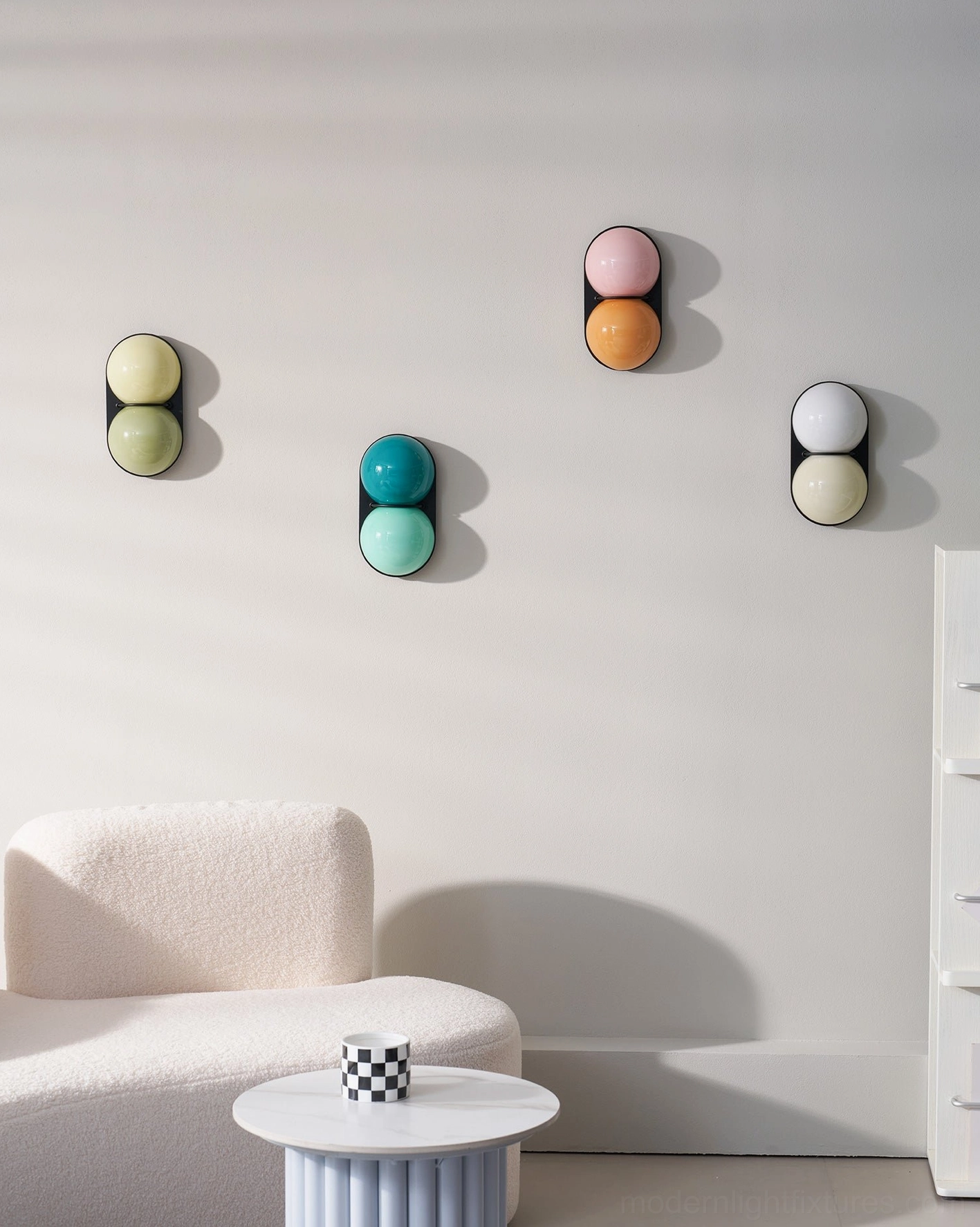Twinwave double globe wall sconce contemporary fixture installation view in modern interior