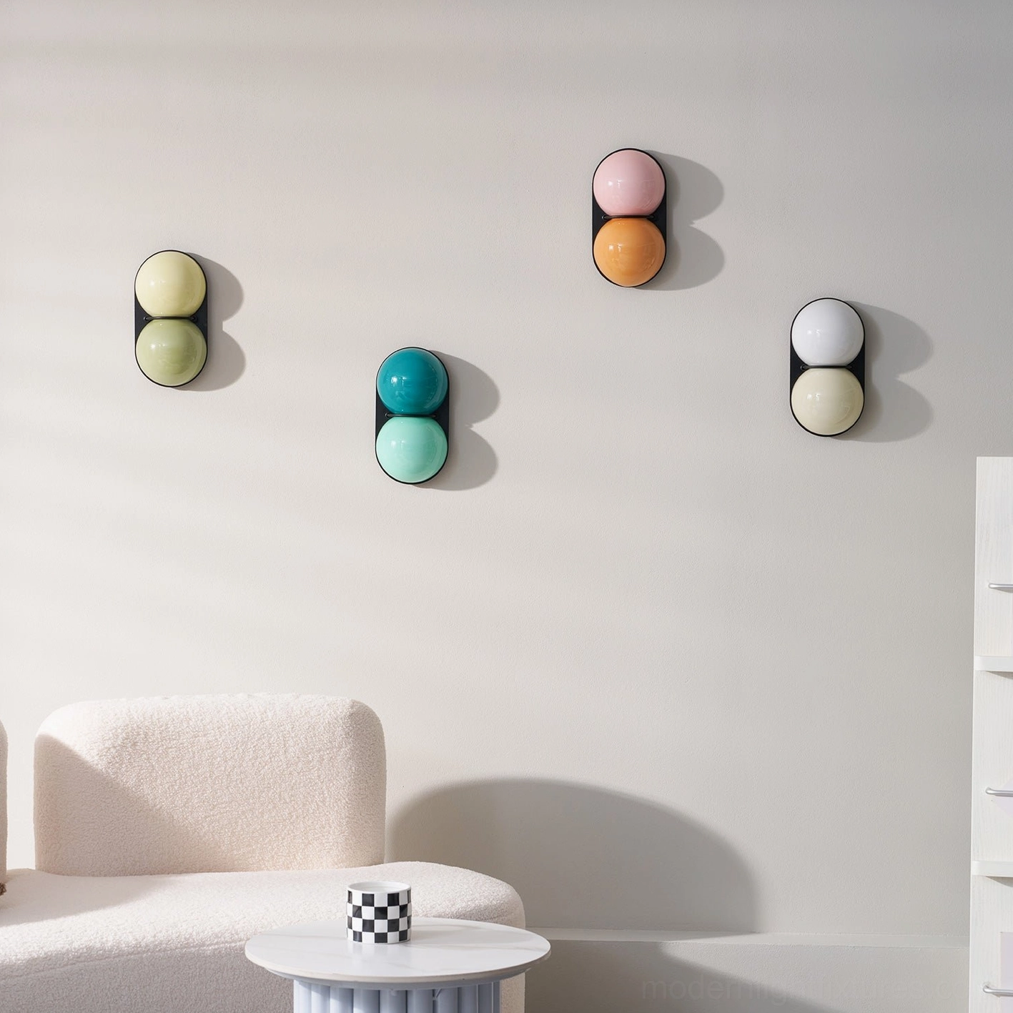 Twinwave double sphere wall light sconce contemporary design with refined metal framework