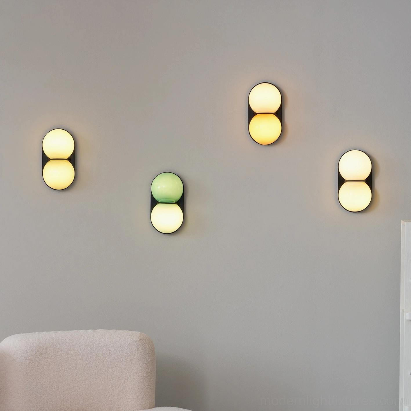 Twinwave wall light modern double globe fixture with balanced metal frame proportions