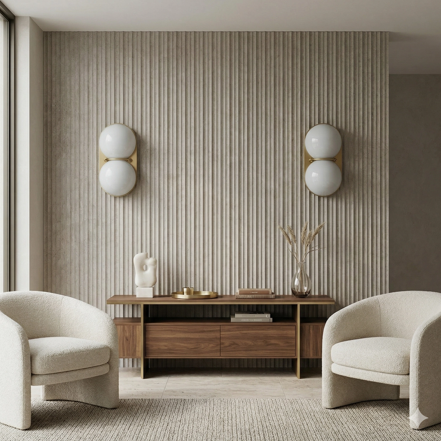 Twinwave wall sconce ambient lighting effect with soft glow from dual glass spheres