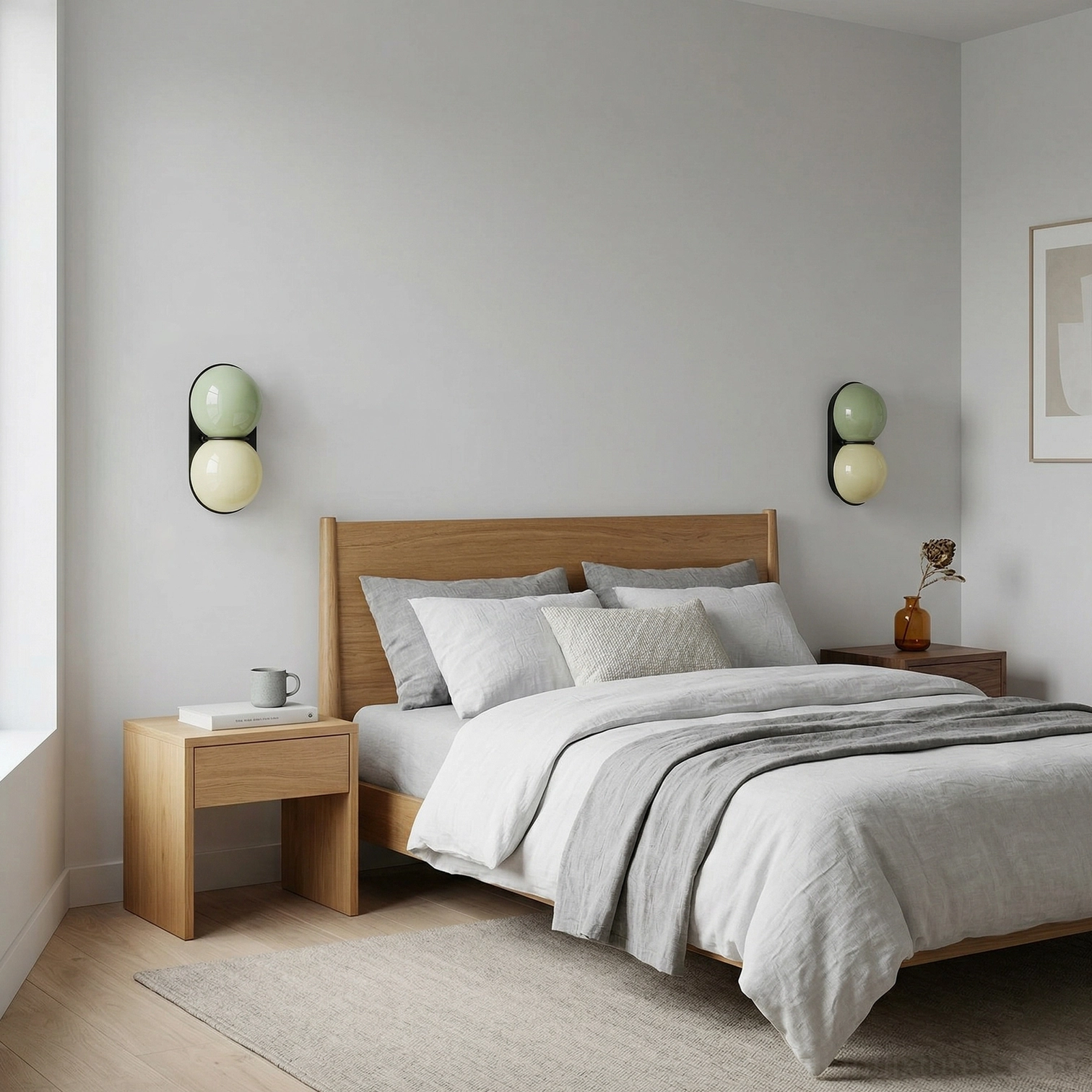 Twinwave wall sconce artistic composition showcasing dual luminous glass spheres and wave-inspired design