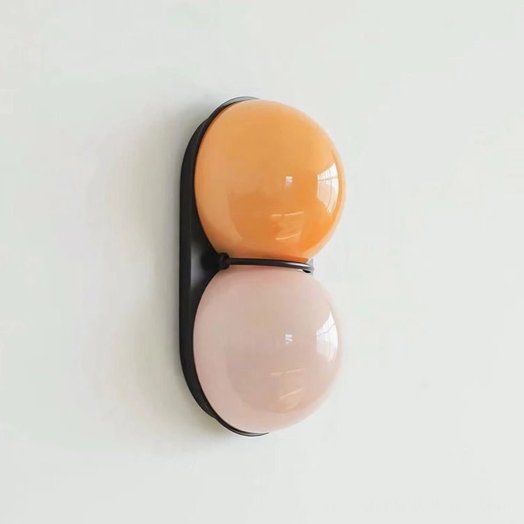 Twinwave wall sconce black orange pink glass color variant with dual spheres design