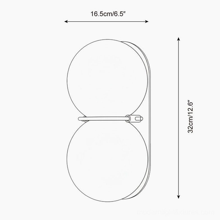 Twinwave wall sconce technical specification drawing with dimensions 16.5cm width and 32cm height