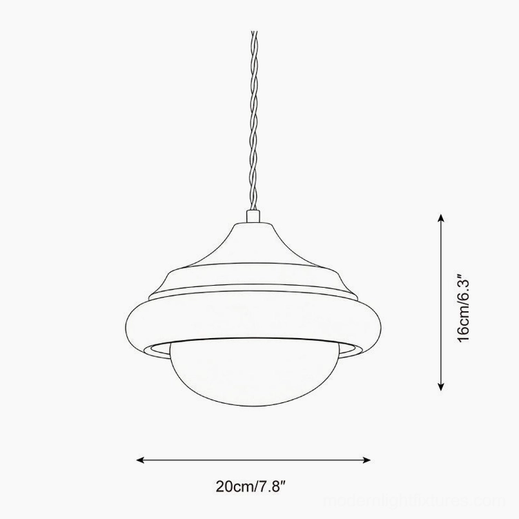 Twirl pendant light technical line drawing with dimensions 20cm diameter and 16cm height specifications