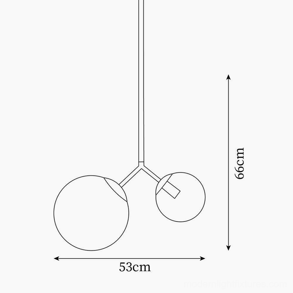 Twis modern pendant lamp technical drawing and dimension specifications 53cm width 66cm height