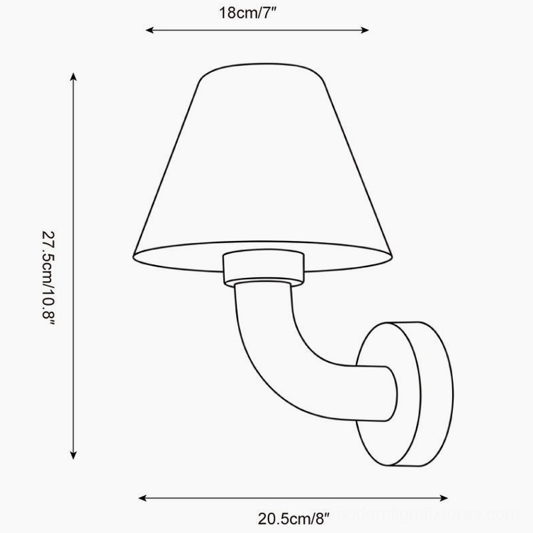 Technical line drawing and dimension specifications of Twist Shine wall sconce showing measurements in centimeters and inches