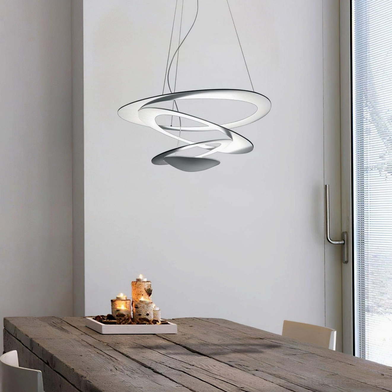 Twisted ring LED pendant light fixture complete product view, aluminum alloy construction