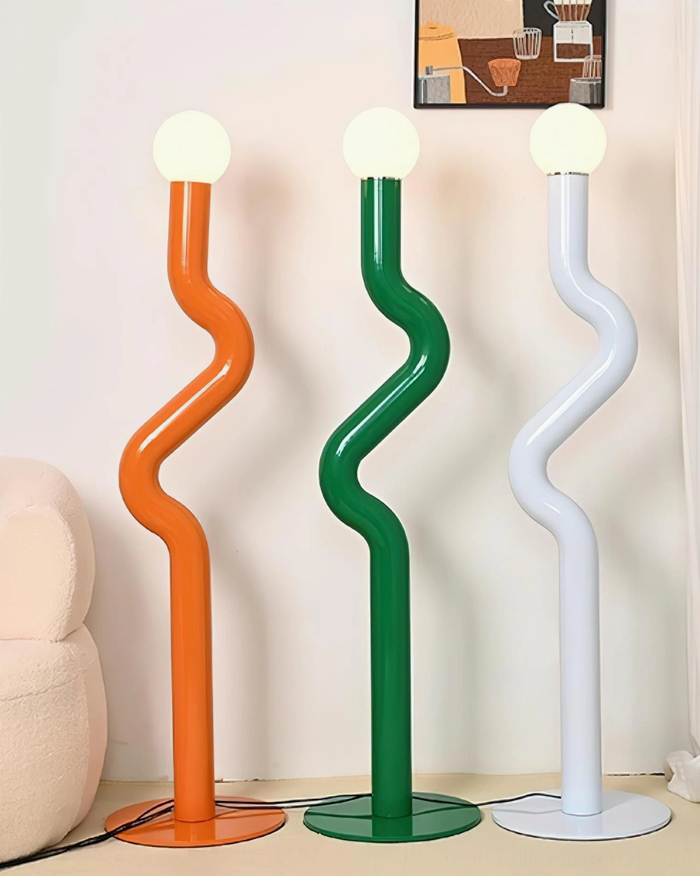 Twistie floor lamp contemporary design with serpentine silhouette and weighted metal base