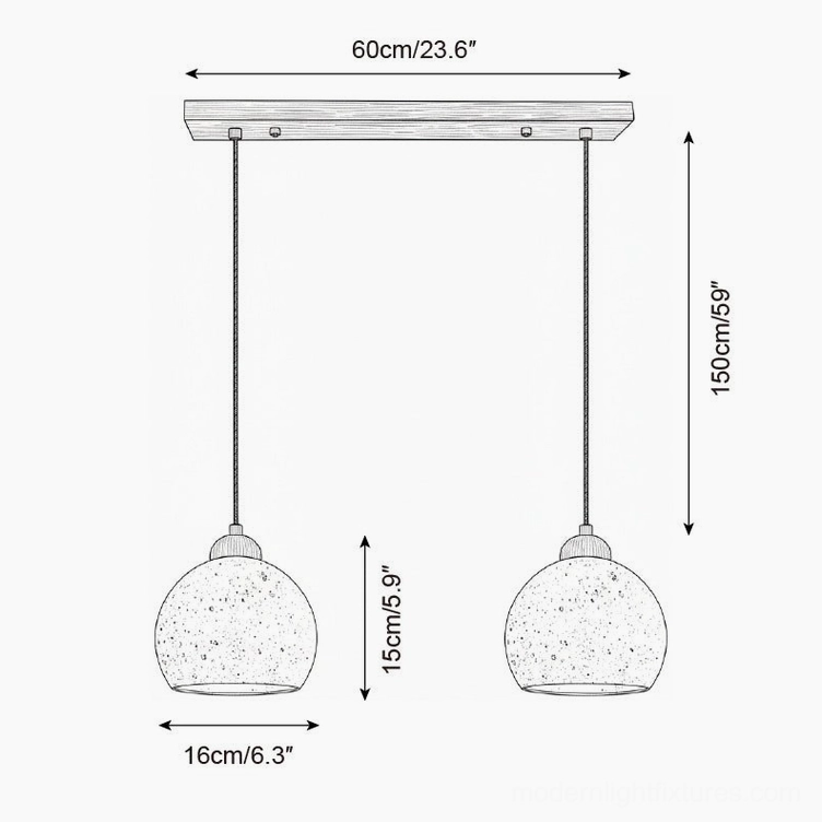 dual head travertine pendant light technical drawing 60cm linear mount 150cm length