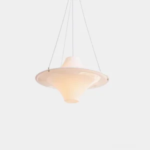 UFO pendant lamp front view modern acrylic hanging light fixture white minimalist design
