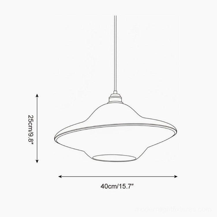 UFO pendant lamp technical specifications - orthographic drawing showing 40cm diameter and 25cm height dimensions