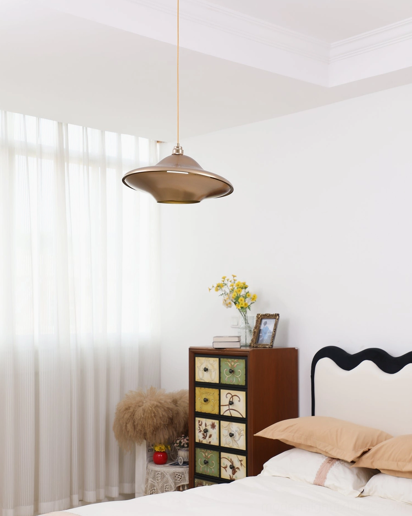 UFO pendant light chrome vs rose gold comparison - contemporary disc ceiling lamps in multiple metallic finishes