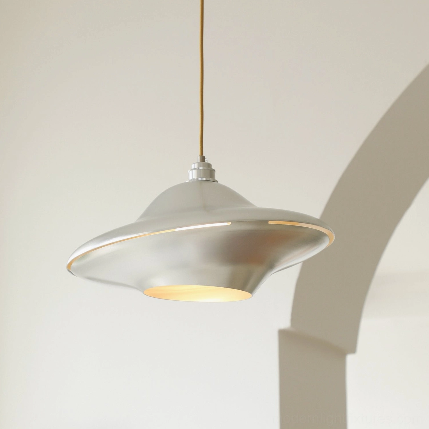 UFO pendant light overhead view - round disc-shaped modern ceiling lamp showing complete design profile