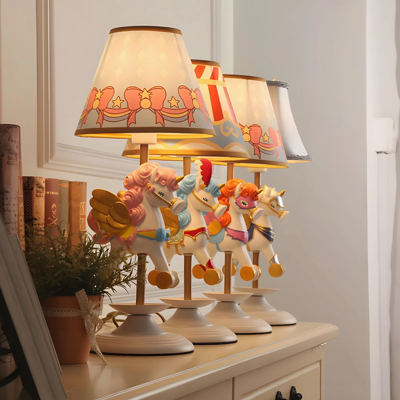 Gold model unicorn table lamp with metallic finish and storybook-inspired design elements
