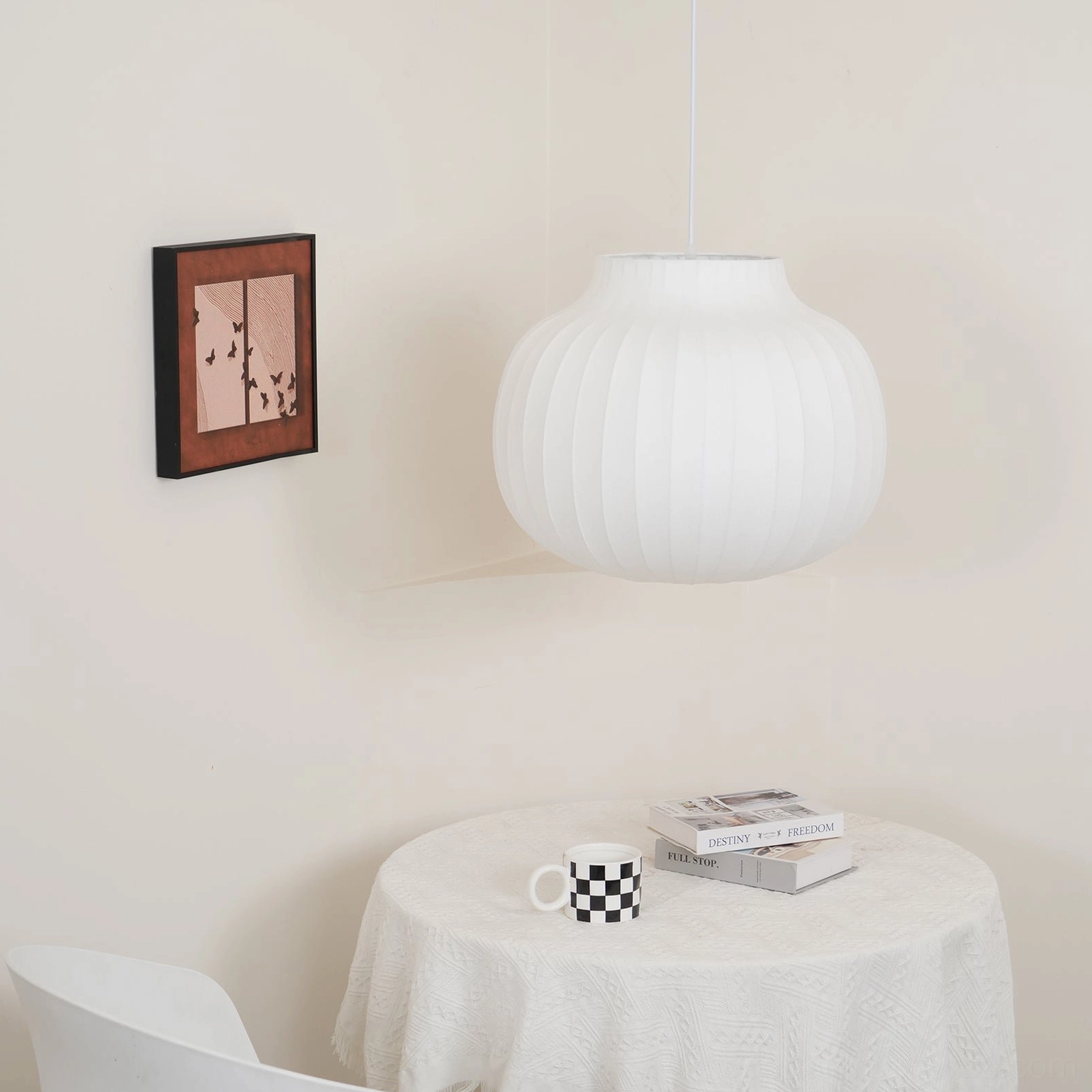 Modern cocoon pendant light showing E26 E27 socket versatility and universal voltage compatibility