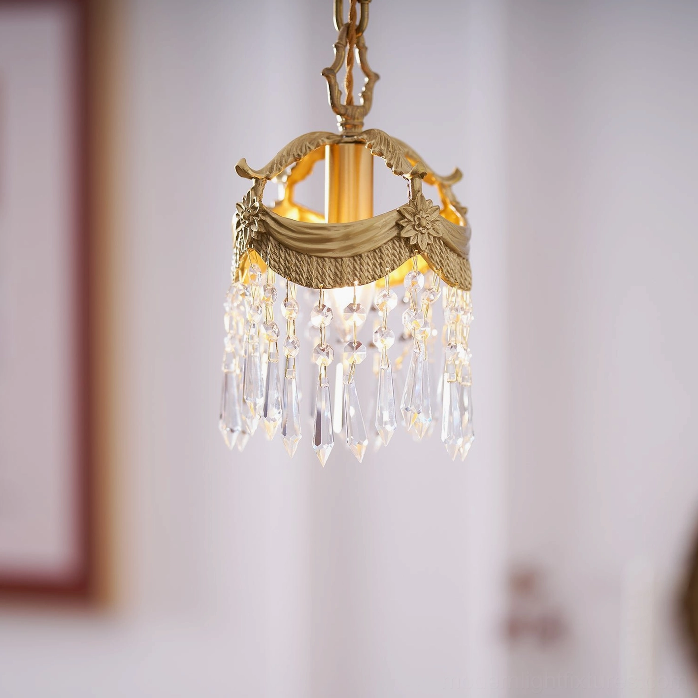 Vacarro brass crystal pendant light - product photography on white background
