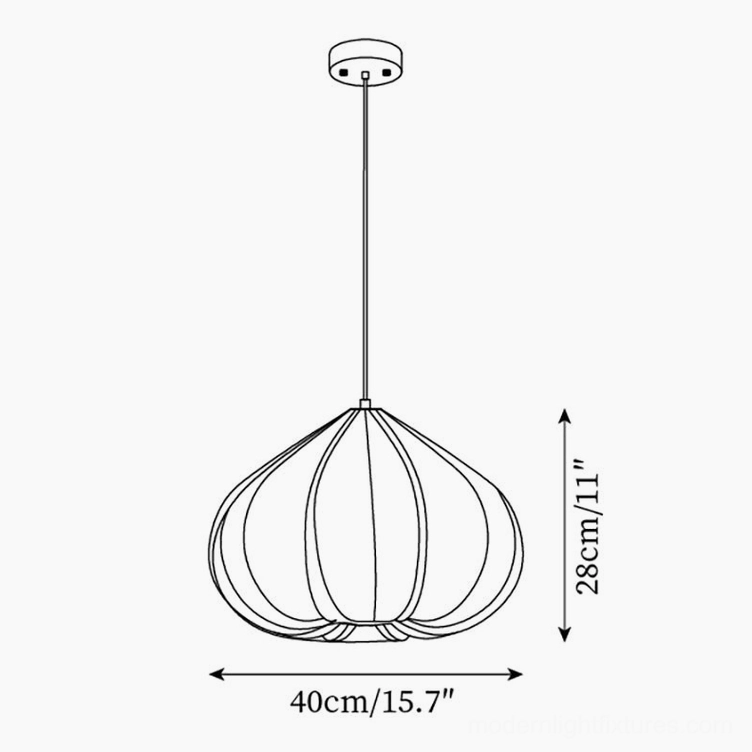 Model B compact teardrop Valen pendant lamp schematic with 40cm diameter and 28cm height