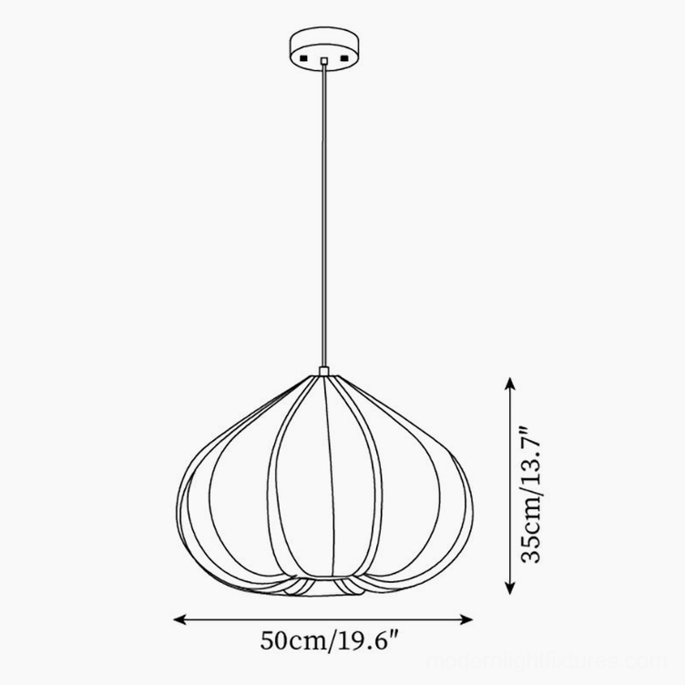 Model B large Valen pendant lamp technical drawing 50cm diameter by 35cm height specifications