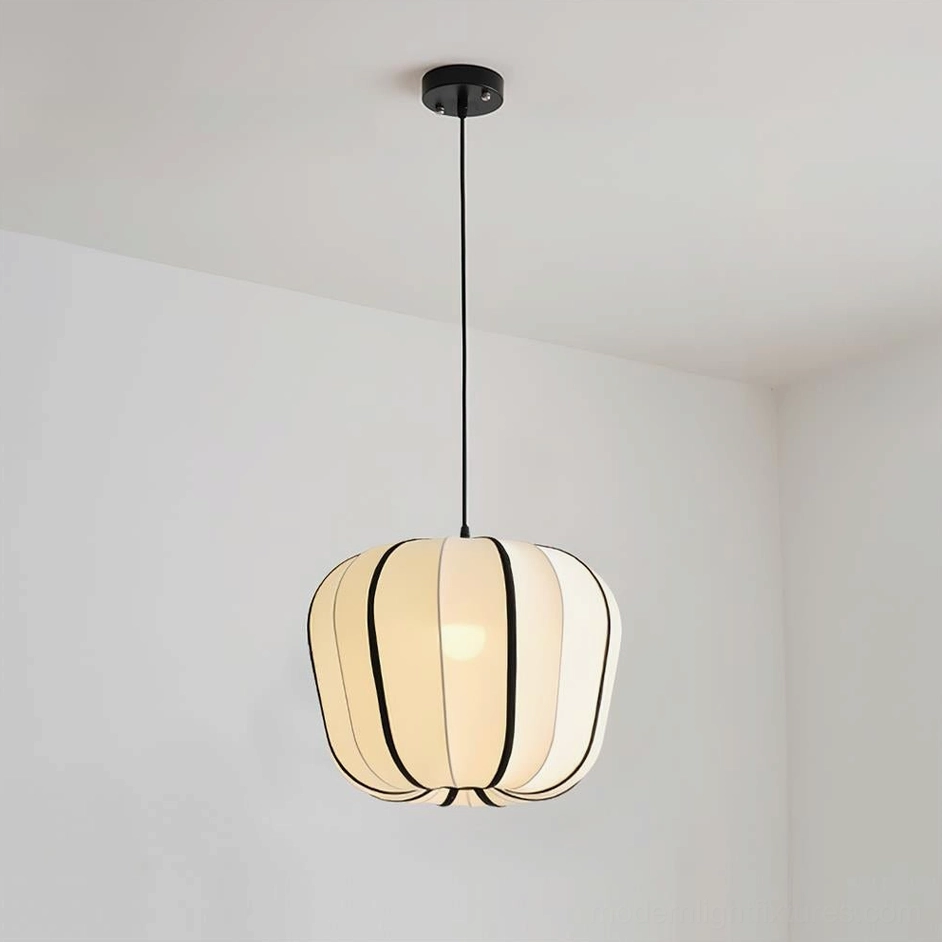Valen pendant light hanging in minimalist white room, eye-level interior design perspective