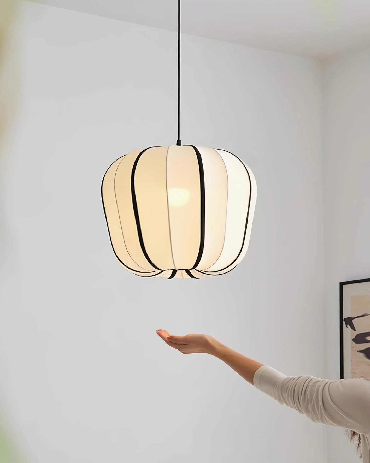 Valen pumpkin-style fabric pendant lamp warm ambient light modern living space