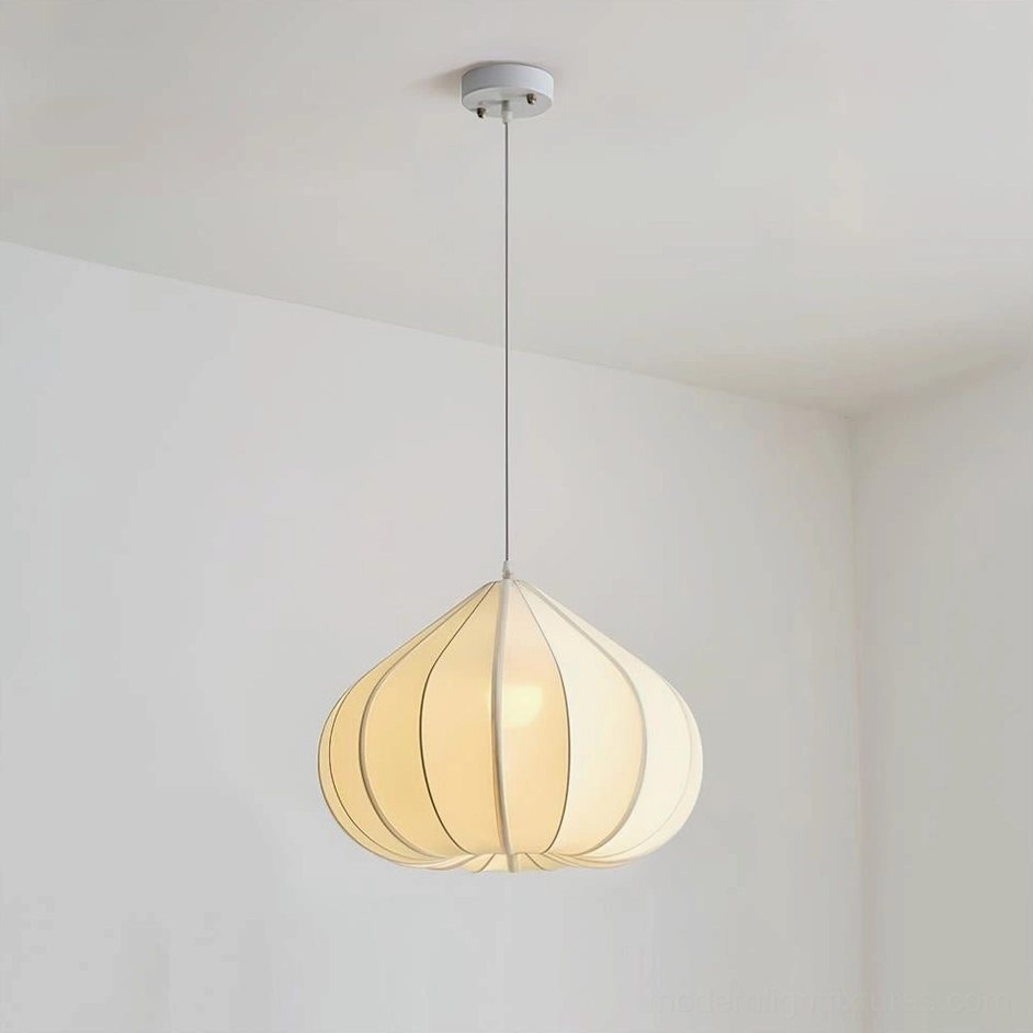 Valen teardrop model pendant light white fabric shade black trim modern design