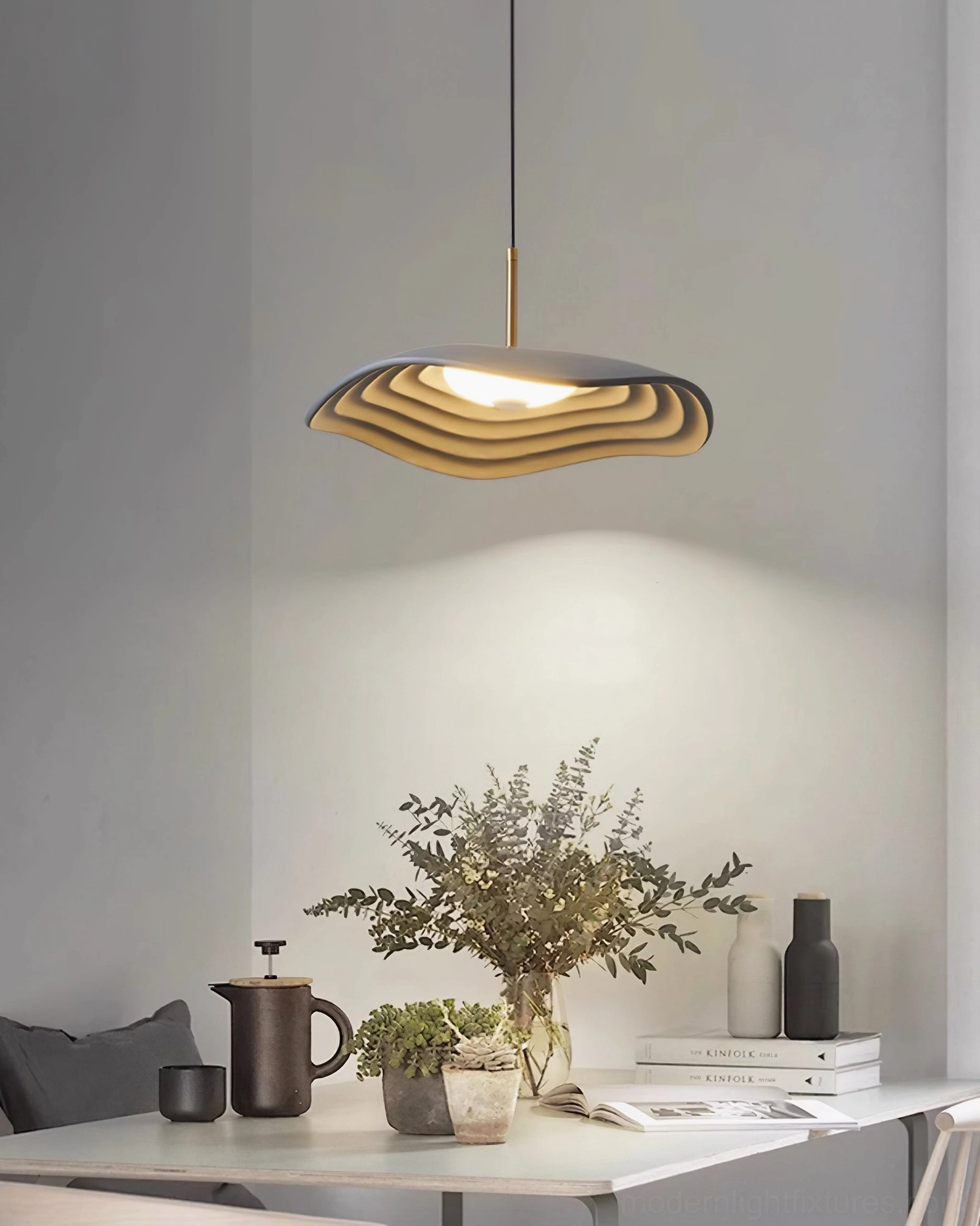 Valentina wavy resin pendant light emphasizing organic groove pattern and contemporary minimalist aesthetic