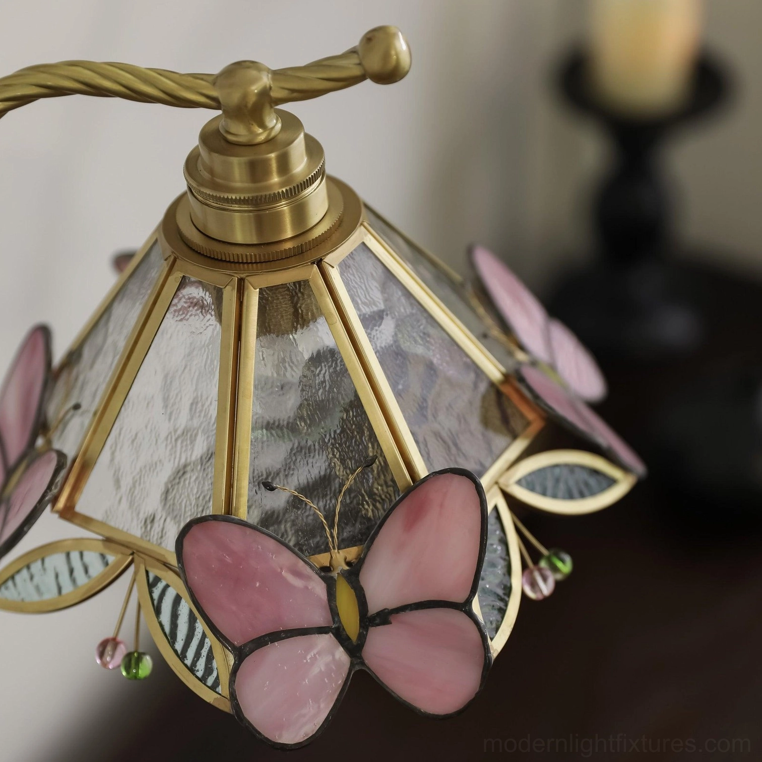 Back view of Valerie Butterfly vintage table lamp showing cord and plug configuration with 59-inch cord length