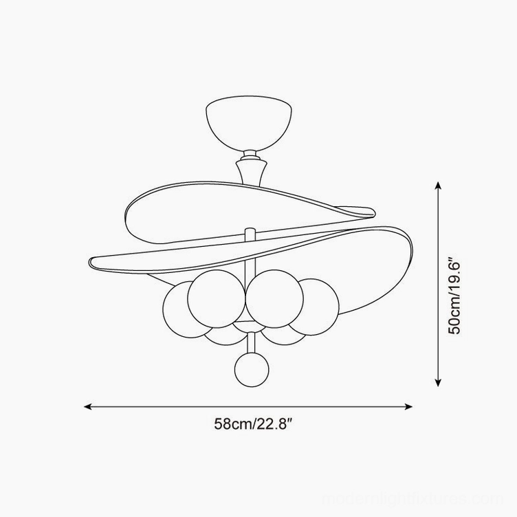 Valmorra ceiling light fixture technical schematic line drawing, orthographic front view, product dimensions and structure