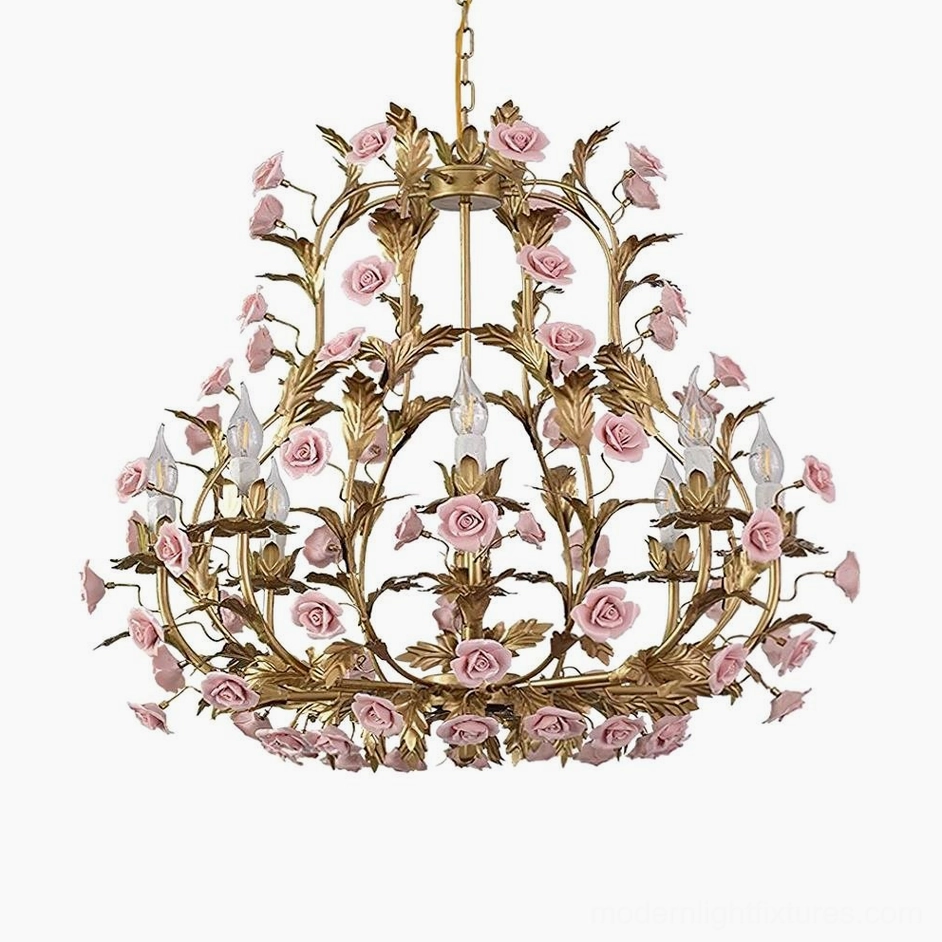 Extra-large 10-head Valrosa floral chandelier (90cm x 80cm) with elaborate ornate botanical framework