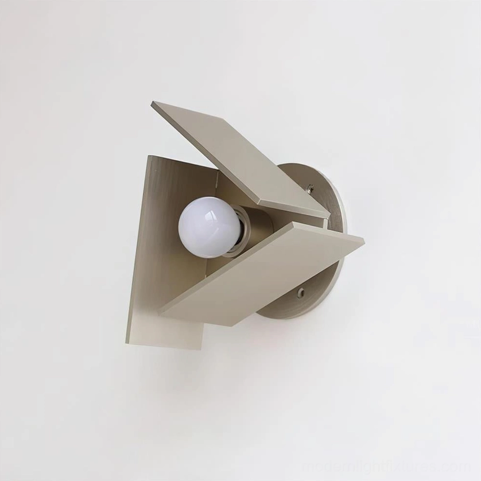 Vanta contemporary geometric wall sconce left angle with white globe bulb and asymmetric angular panel configuration