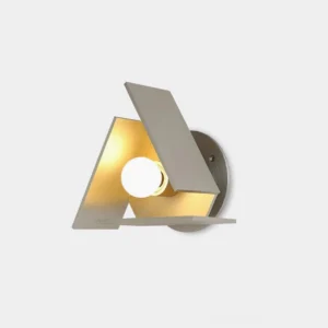 Vanta geometric wall sconce brushed silver front view with exposed bulb and triangular origami-inspired panels