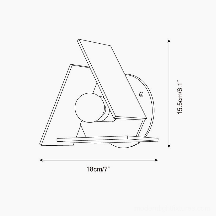 Vanta wall sconce technical orthographic line drawing dimensions 18cm width 15.5cm height specifications